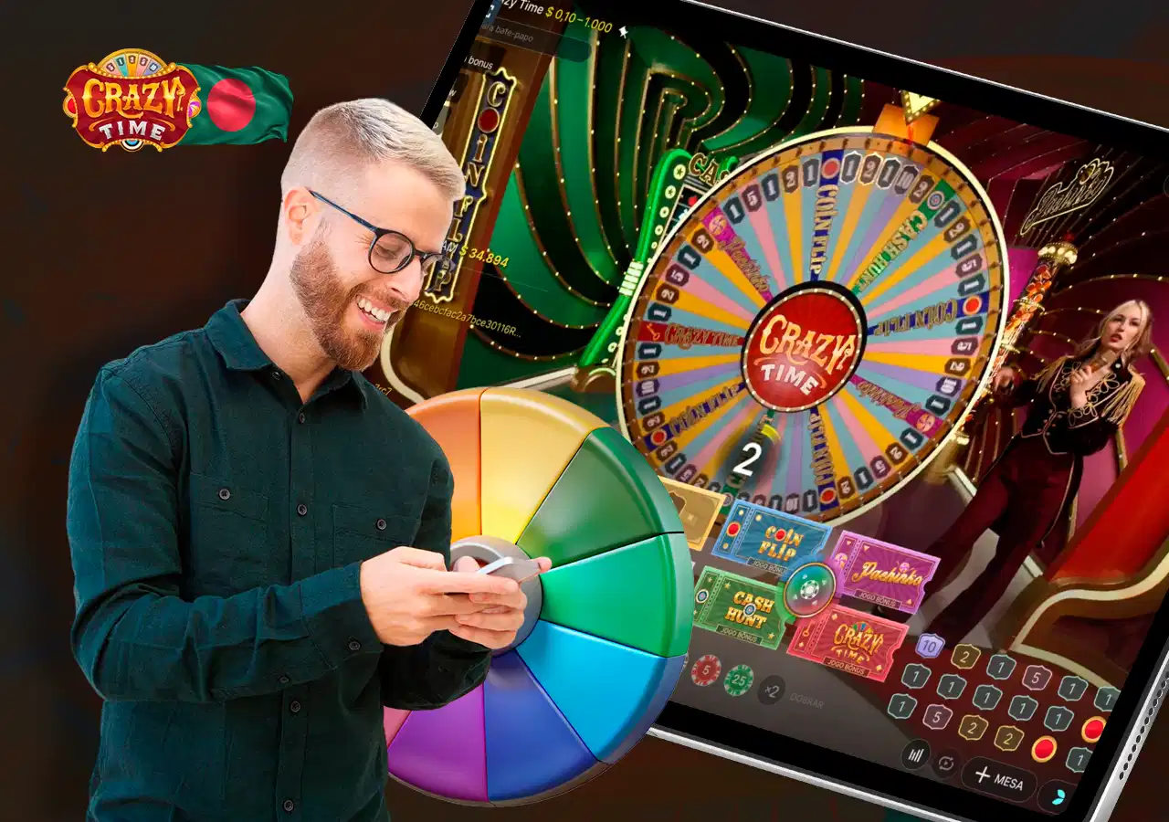 Man smiling on cell phone in background of game screenshot
