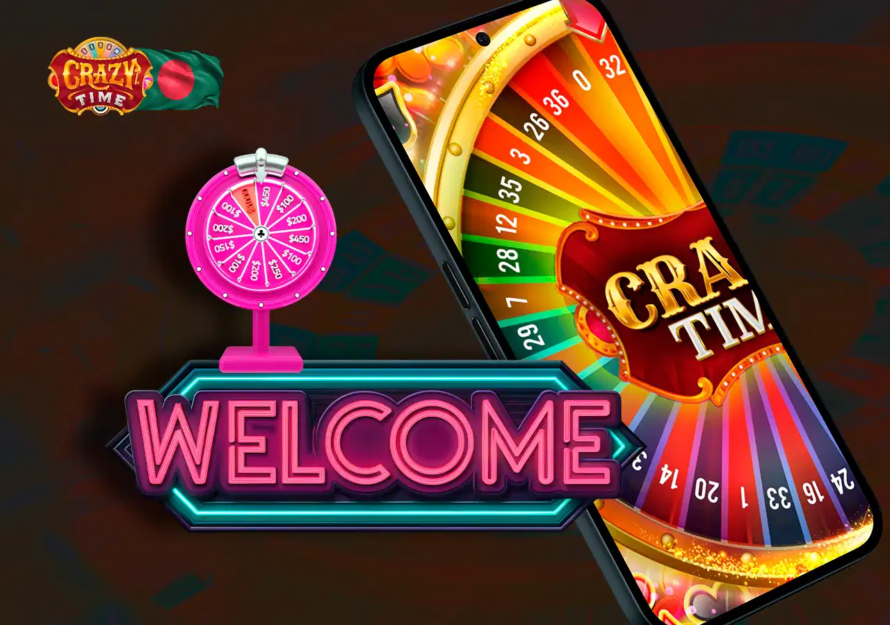 Cell phone screen with game and welcome sign