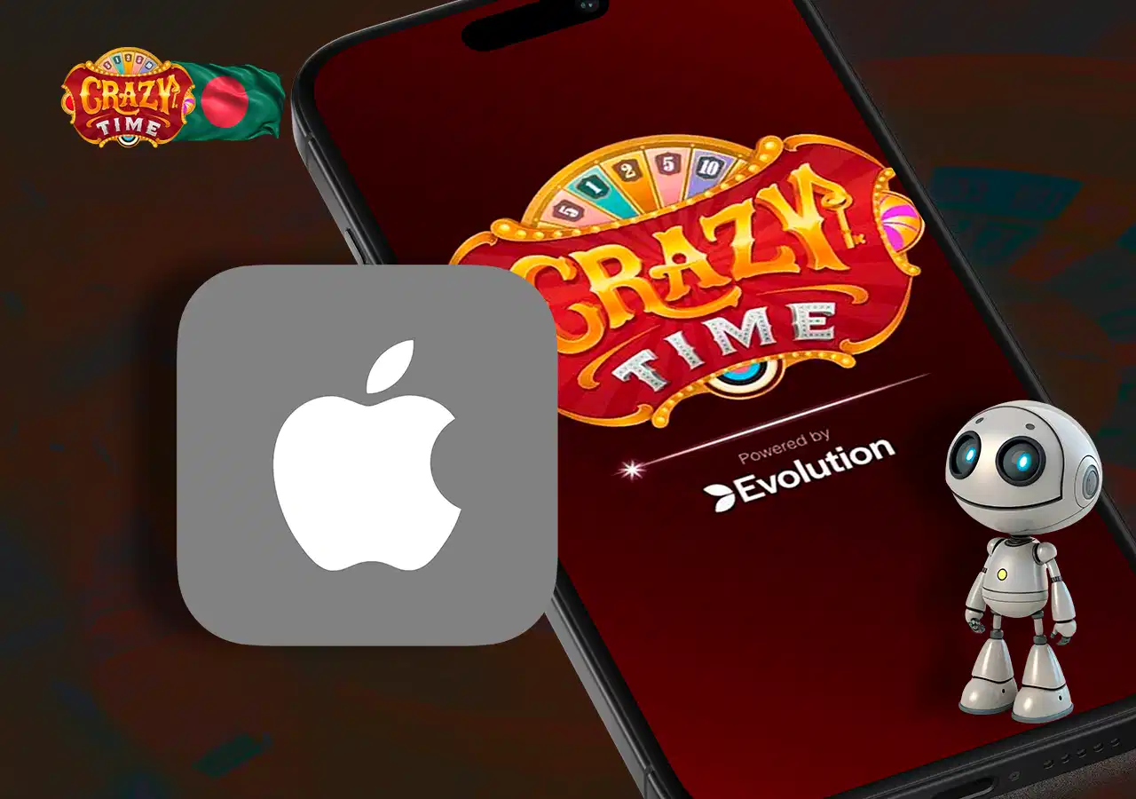Screenshot of Crazy Time logo on mobile screen with iOS icon