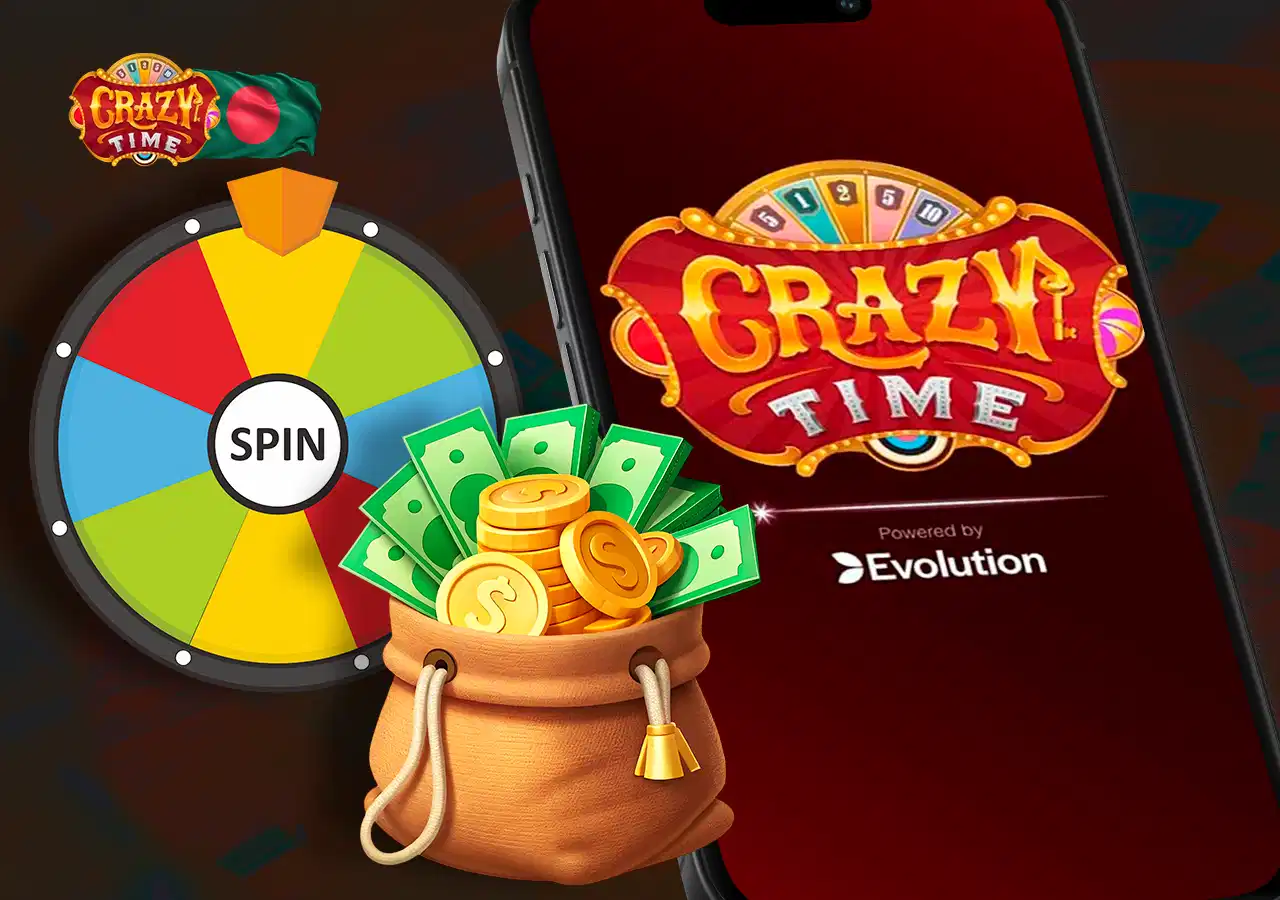 Crazy Time casino logo with money icon